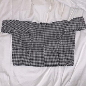 Dynamite Off The Shoulder Gingham Crop Top / L